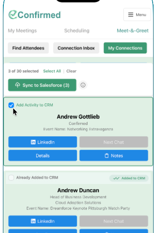 Batch-select event connections in Meet-&-Greet and sync to Salesforce