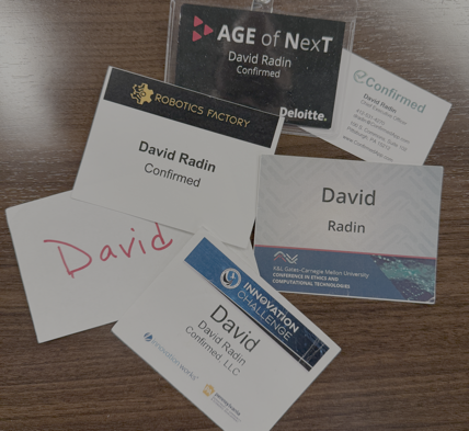 Examples of printed and handwritten name badges